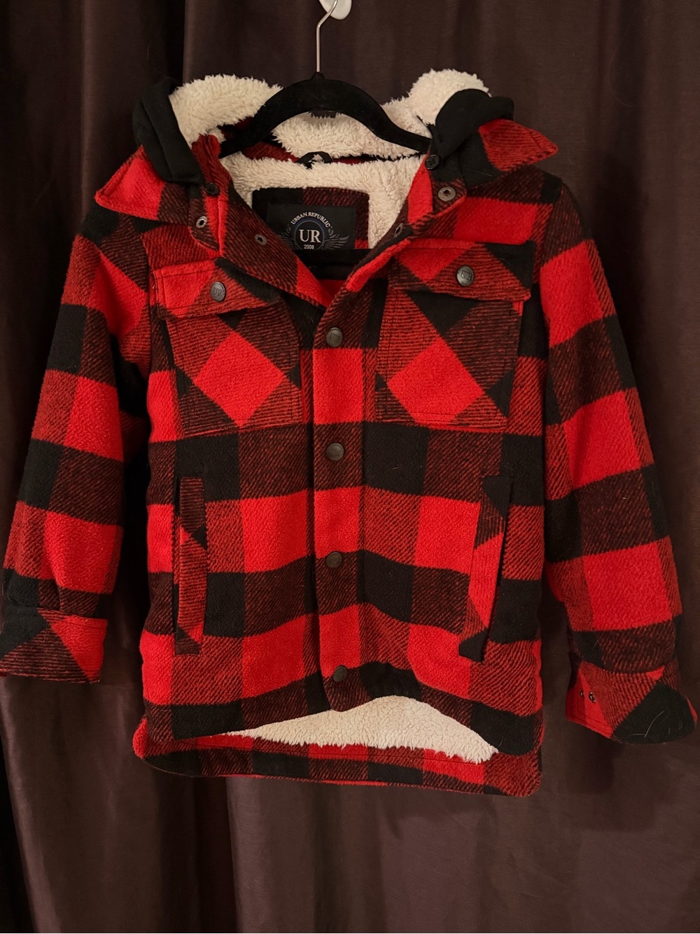 Urban Republic Red and Black Plaid Sherpa-Lined Jacket